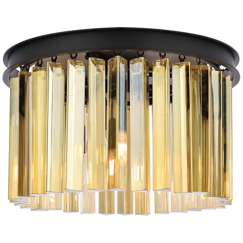 Image 2 Sydney 3 Lt Matte Black Flush Mount Golden Teak