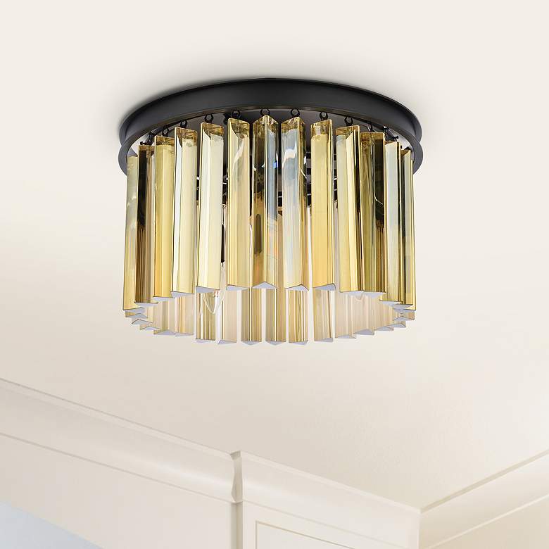 Image 1 Sydney 3 Lt Matte Black Flush Mount Golden Teak