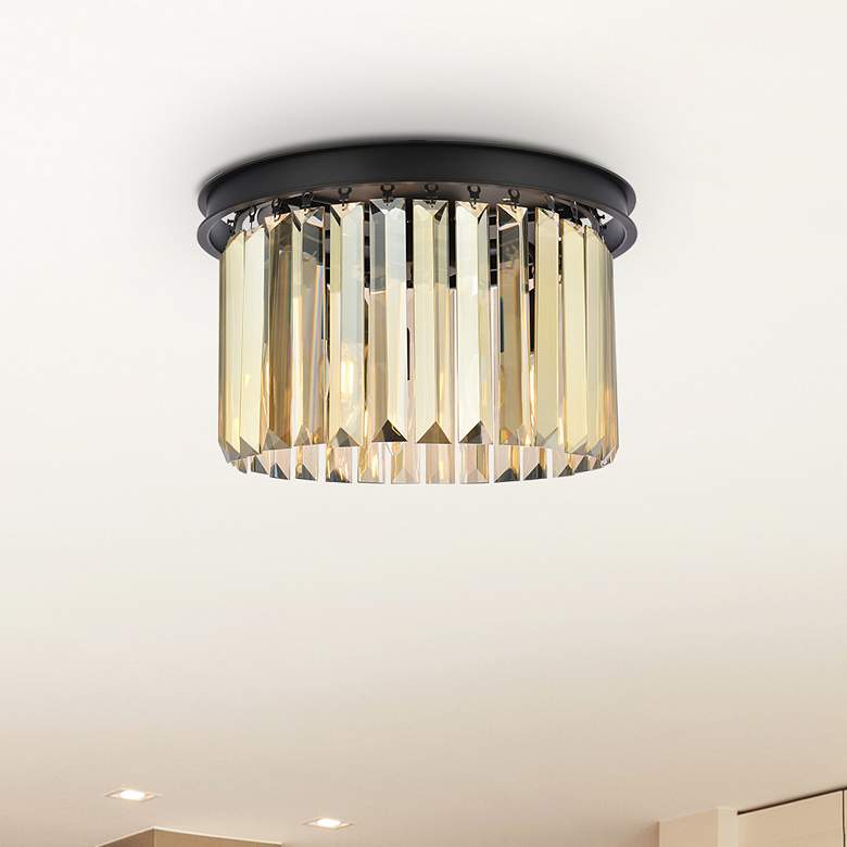 Image 1 Sydney 3 Lt Matte Black Flush Mount Golden Teak