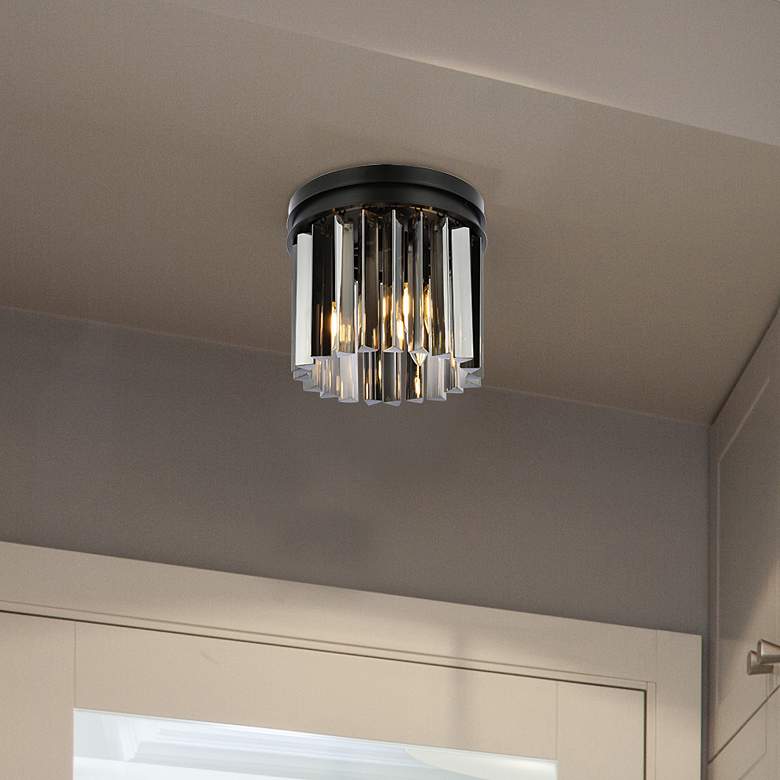Image 1 Sydney 3 Lt Matte Black Flush Mount Silver Shade (Grey)