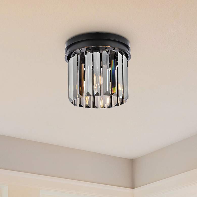 Image 1 Sydney 3 Lt Matte Black Flush Mount Silver Shade (Grey)