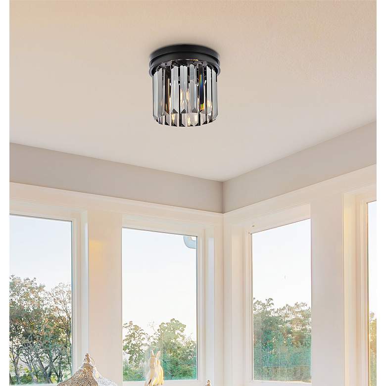 Image 3 Sydney 3 Lt Matte Black Flush Mount Silver Shade (Grey) more views