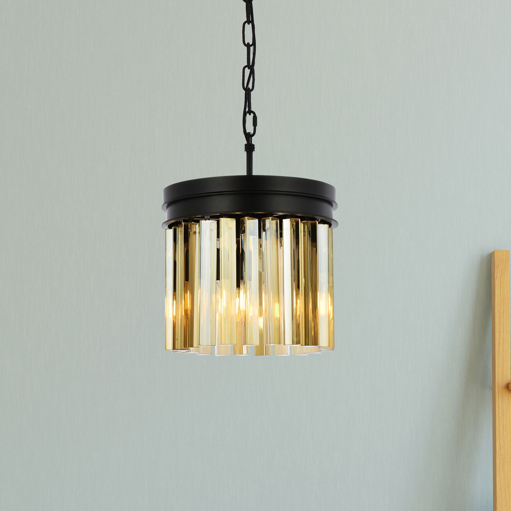 Sydney 3 Lt Matte Black Pendant Golden Teak