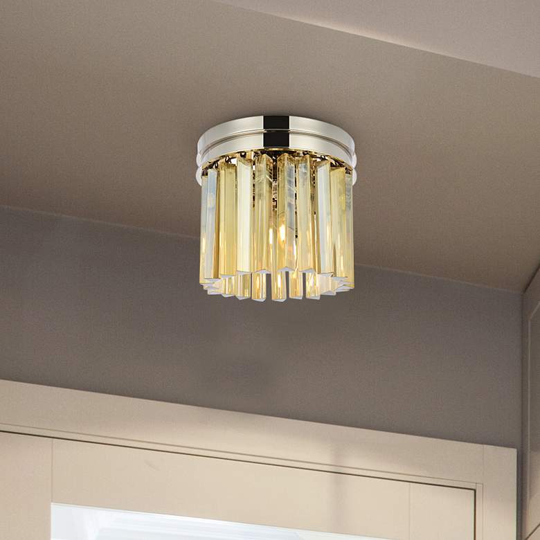 Image 1 Sydney 3 Lt Polished Nickel Flush Mount Golden Teak
