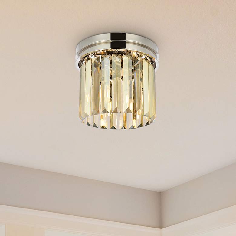 Image 1 Sydney 3 Lt Polished Nickel Flush Mount Golden Teak