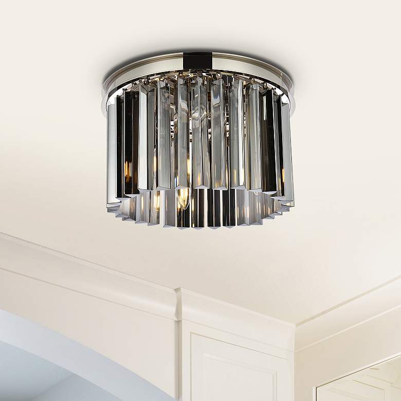 Image 1 Sydney 3 Lt Polished Nickel Flush Mount Silver Shade (Grey)