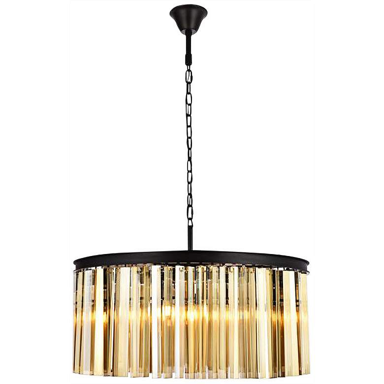 Image 4 Sydney 31.5" Wide Black and Golden Teak Glass Drum Chandelier more views