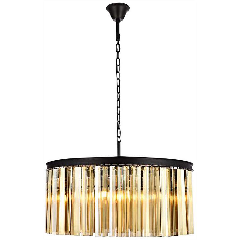 Image 4 Sydney 31.5 inch Wide Black and Golden Teak Glass Drum Chandelier more views