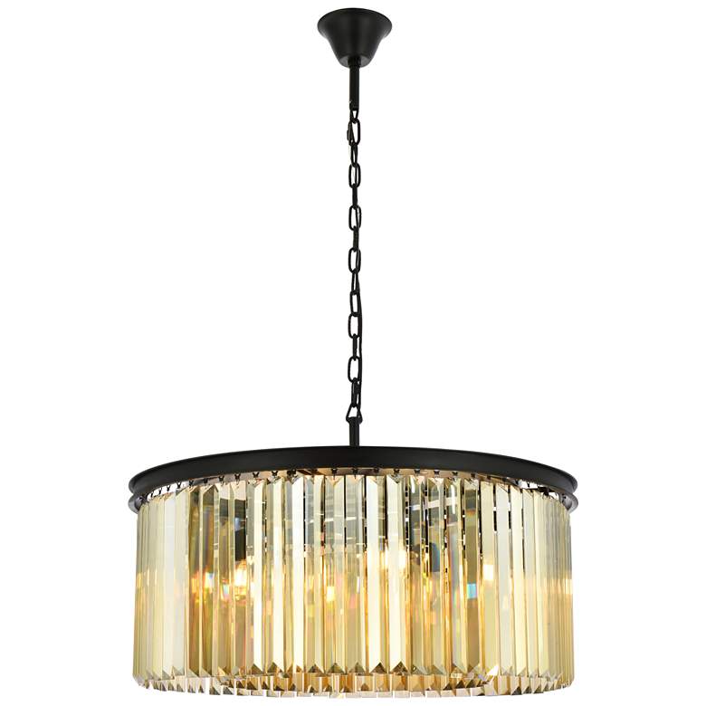 Image 1 Sydney 31 1/2"W Matte Black and Golden Teak Pendant Light