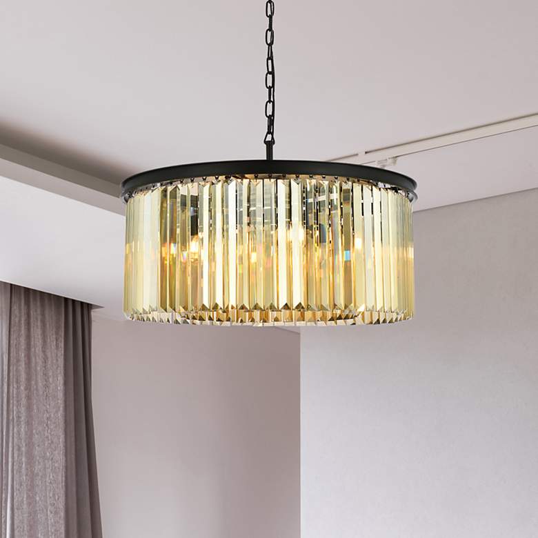 Image 1 Sydney 31 1/2"W Matte Black and Golden Teak Pendant Light