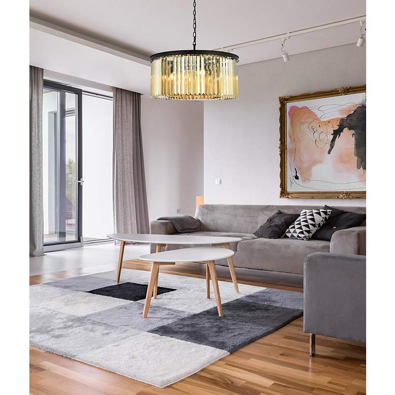 Image 3 Sydney 31 1/2"W Matte Black and Golden Teak Pendant Light more views