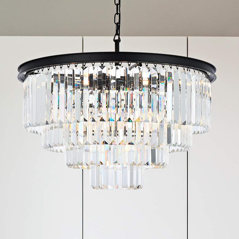 Image 1 Sydney 32" Wide Matte Black Tiered Crystal Chandelier