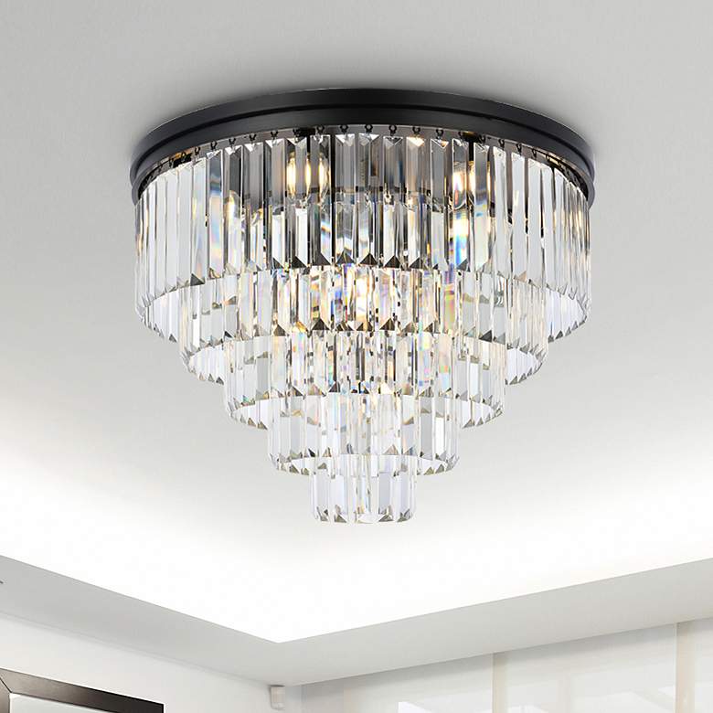 Image 2 Sydney 32"W Matte Black and Crystal 17-Light Ceiling Light