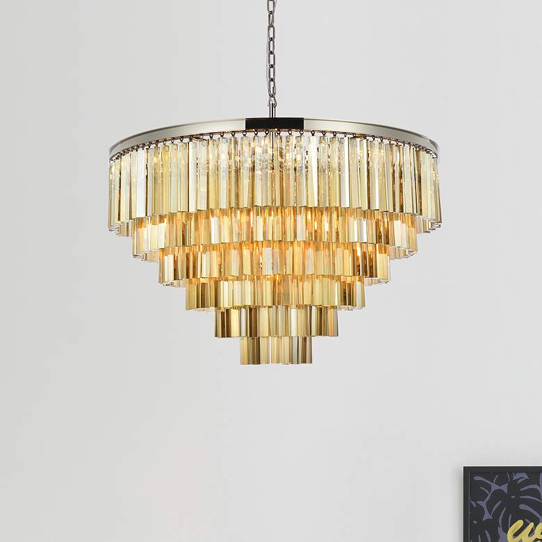 Image 1 Sydney 33 Lt 44" Polished Nickel Chandelier Golden Teak