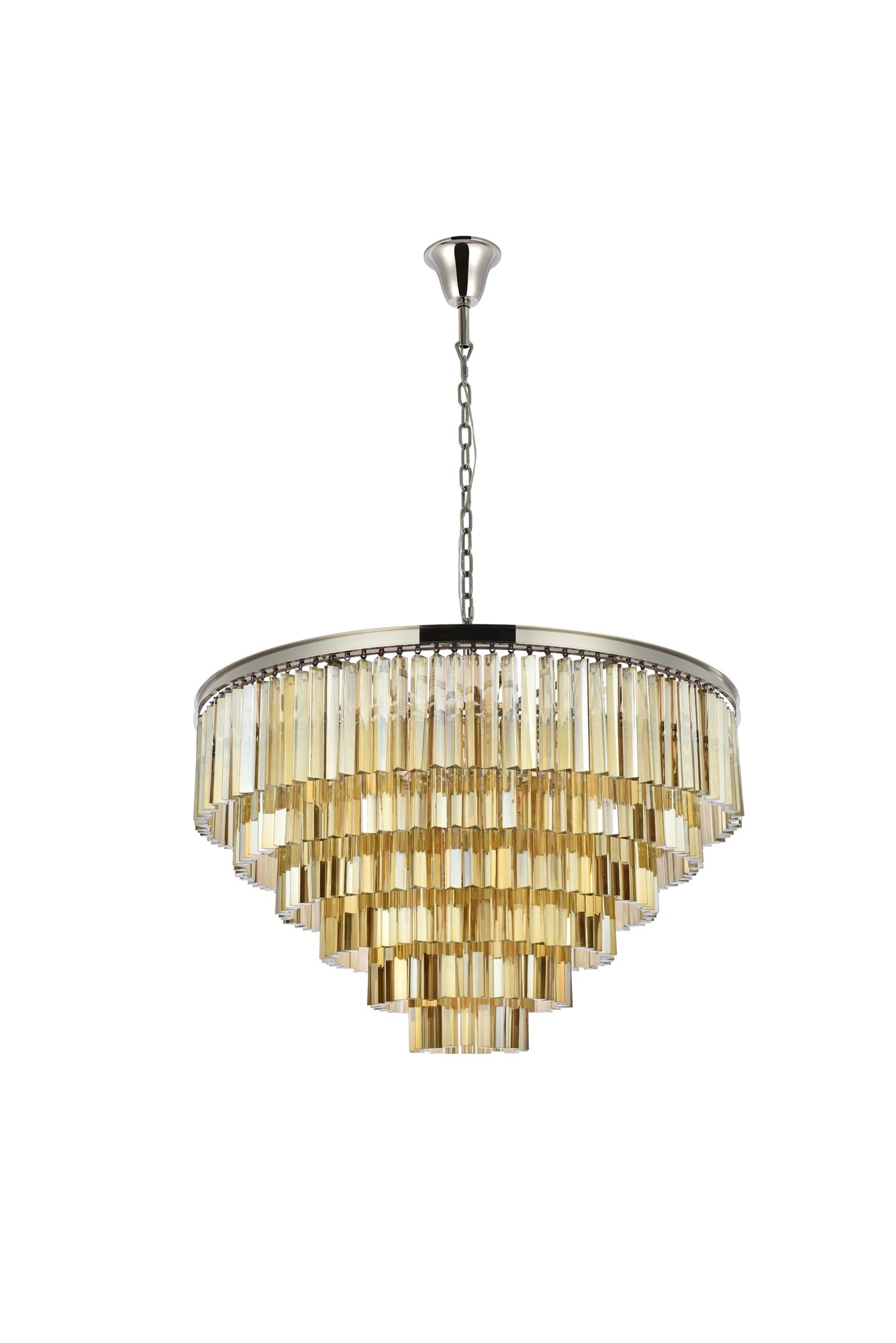 Sydney 33 Lt 44" Polished Nickel Chandelier Golden Teak