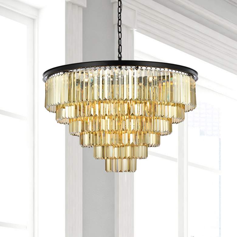 Image 1 Sydney 33 Lt Matte Black Chandelier Golden Teak