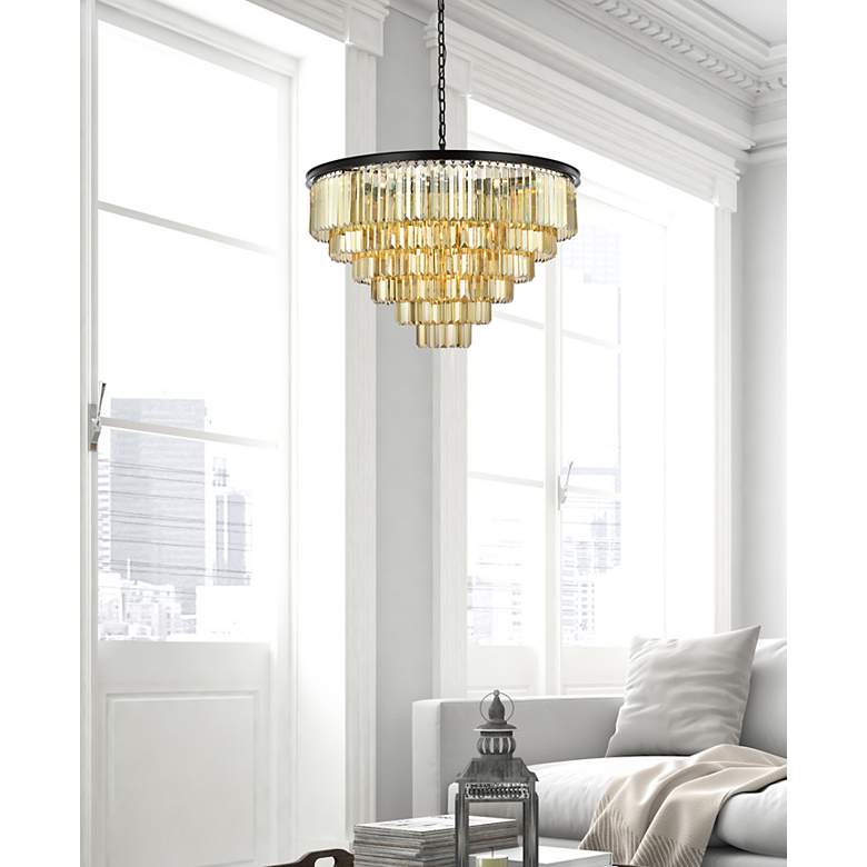 Image 3 Sydney 33 Lt Matte Black Chandelier Golden Teak more views
