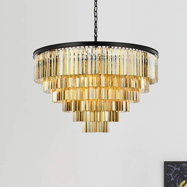 Image 1 Sydney 33 Lt Matte Black Chandelier Golden Teak
