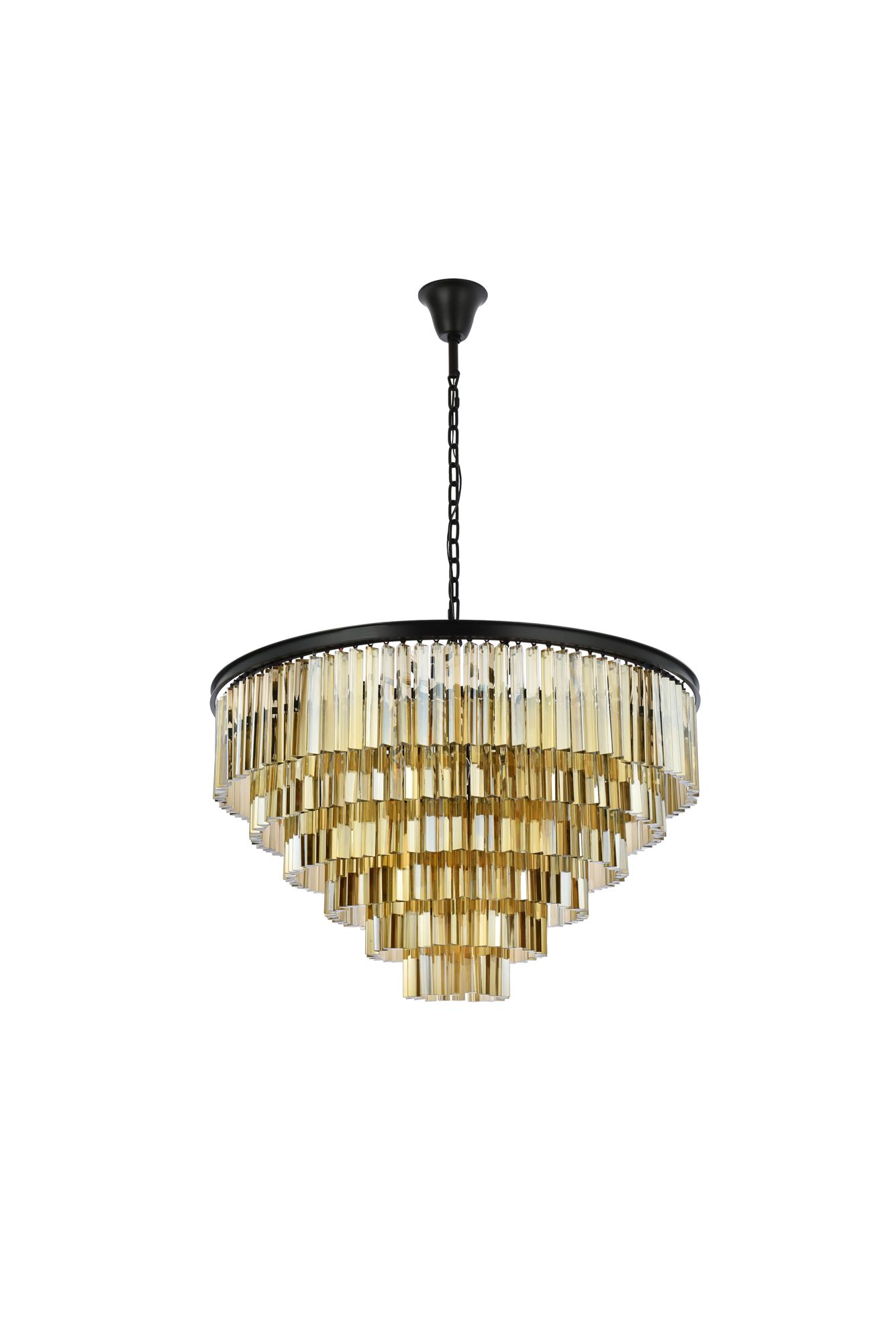 Sydney 33 Lt Matte Black Chandelier Golden Teak