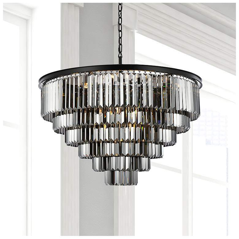 Image 1 Sydney 33 Lt Matte Black Chandelier Silver Shade (Grey)