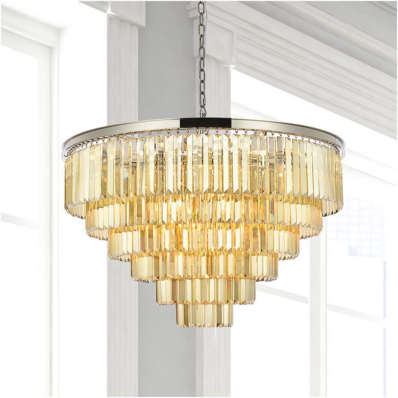 Image 1 Sydney 33 Lt Polished Nickel Chandelier Golden Teak
