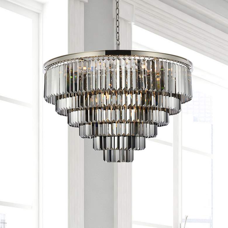 Image 1 Sydney 33 Lt Polished Nickel Chandelier Silver Shade