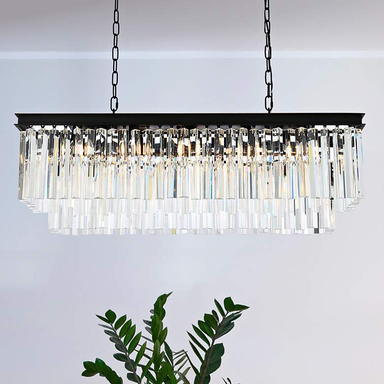 Image 1 Sydney 40" Wide Matte Black and Crystal Linear Chandelier