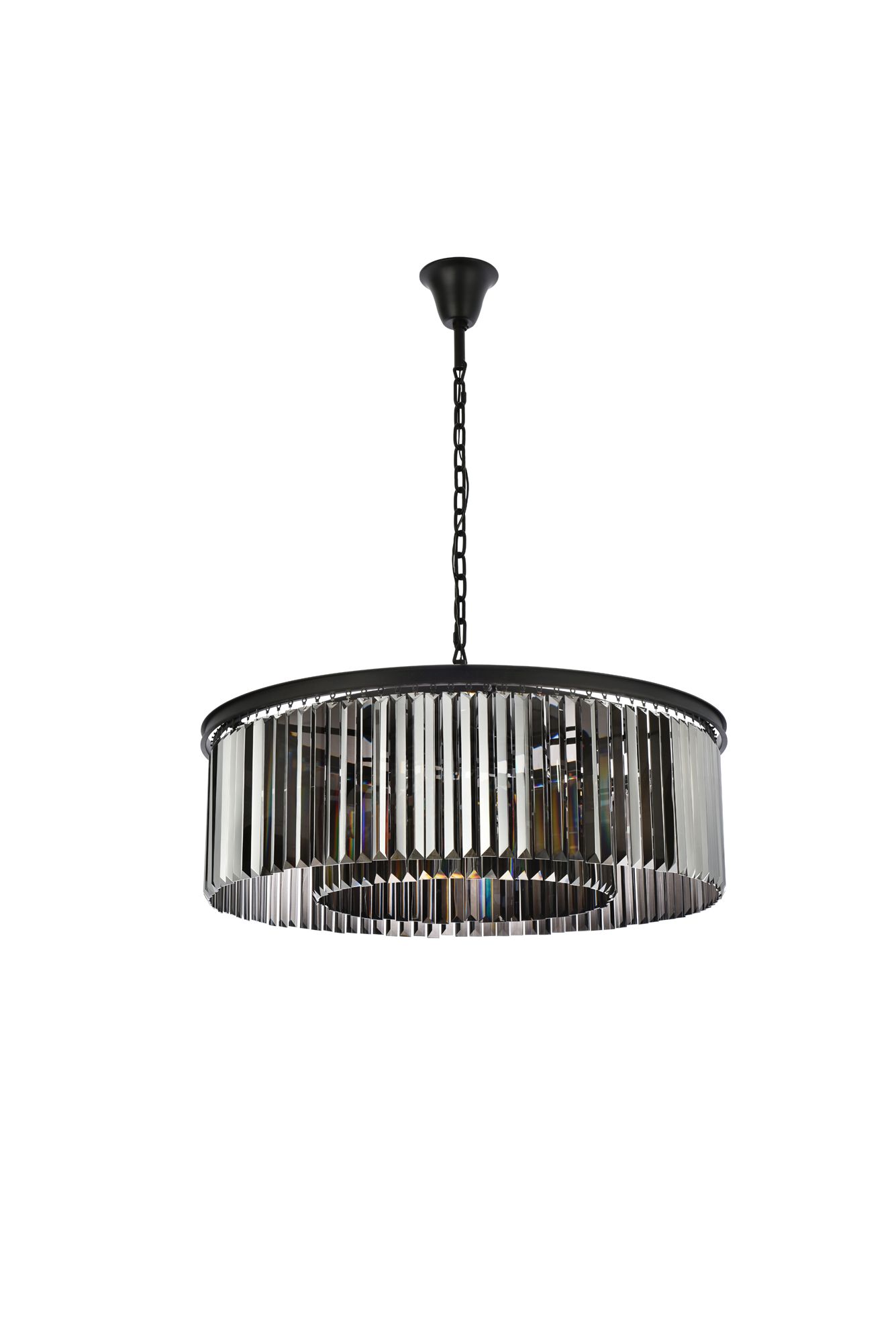 Sydney 43 1/2"W Matte Black Drum Chandelier w/ Silver Shade