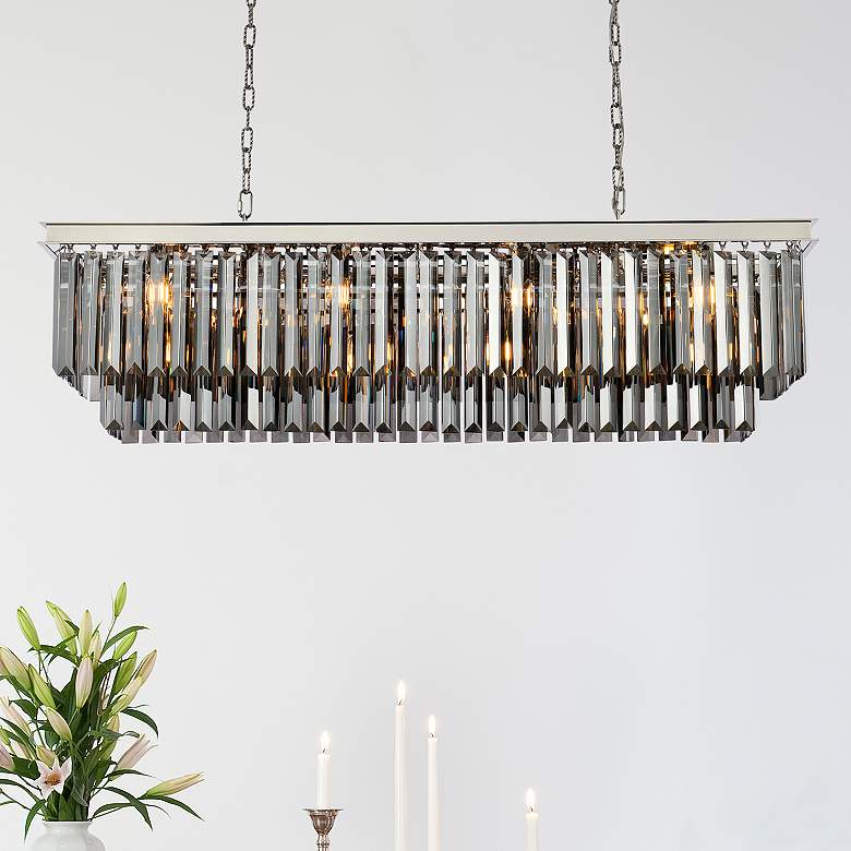 Image 1 Sydney 50" Wide Polished Nickel and Crystal Linear Chandelier