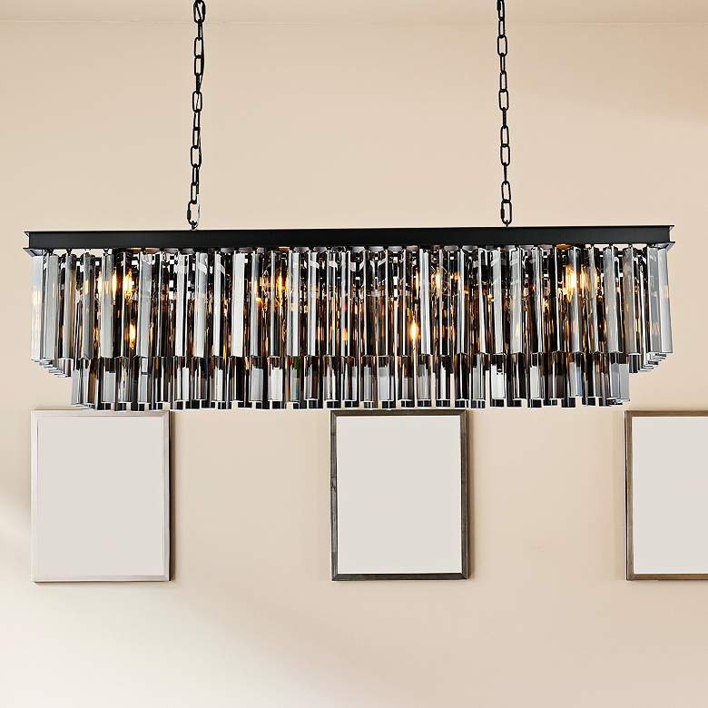 Image 2 Sydney 50"W Matte Black and Silver Crystal Linear Chandelier