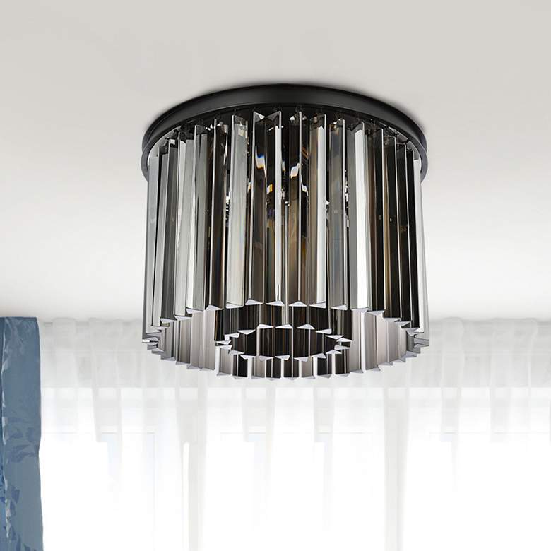 Image 1 Sydney 6 Lt Matte Black Flush Mount Silver Shade (Grey)