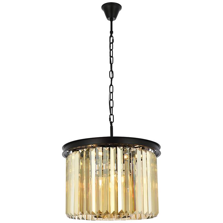 Image 1 Sydney 6 Lt Matte Black Pendant Golden Teak