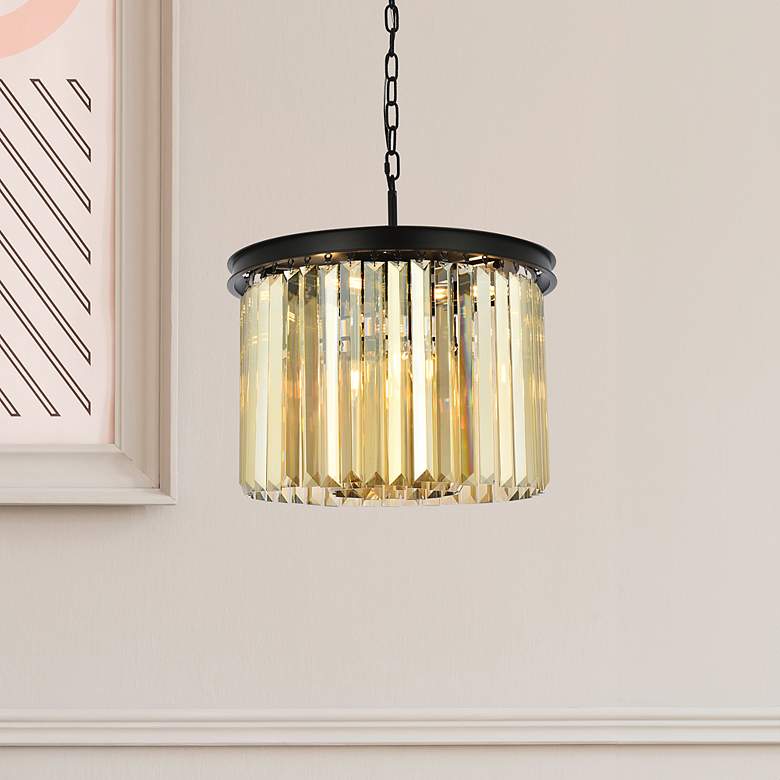 Image 1 Sydney 6 Lt Matte Black Pendant Golden Teak