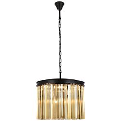 Sydney 6 Lt Matte Black Pendant Golden Teak