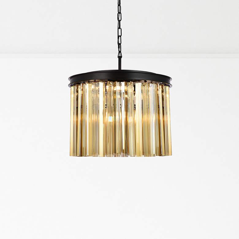Image 1 Sydney 6 Lt Matte Black Pendant Golden Teak