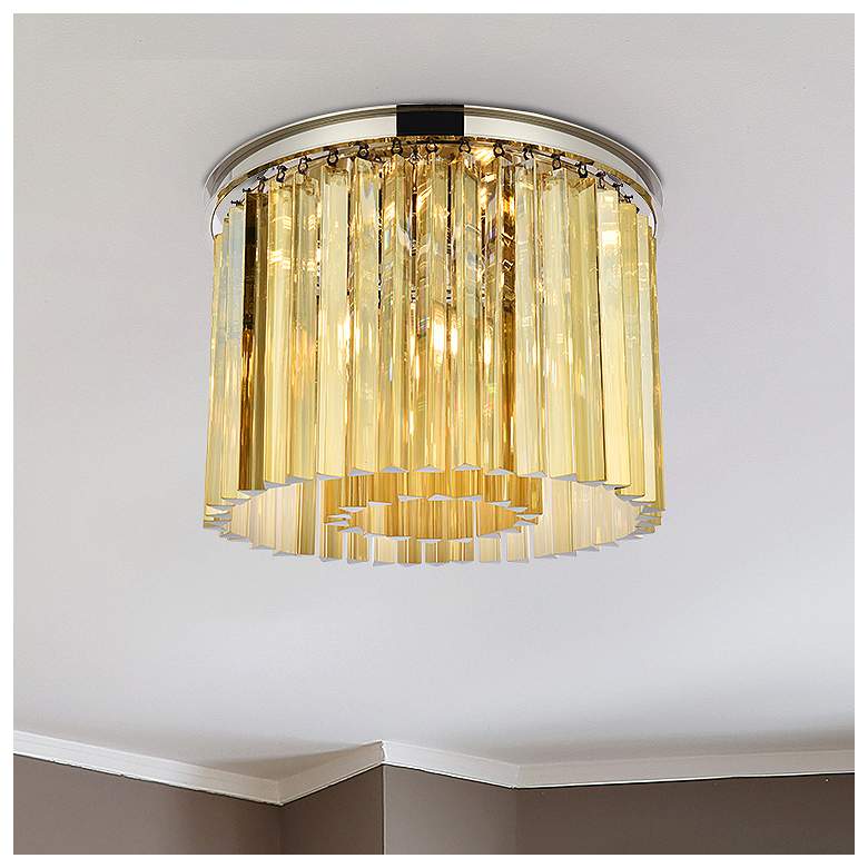 Image 1 Sydney 6 Lt Polished Nickel Flush Mount Golden Teak