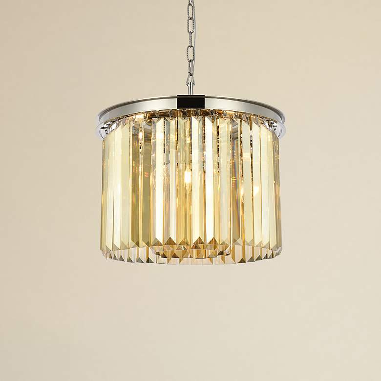 Image 1 Sydney 6 Lt Polished Nickel Pendant Golden Teak