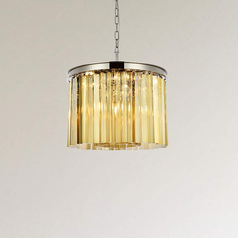 Image 1 Sydney 6 Lt Polished Nickel Pendant Golden Teak