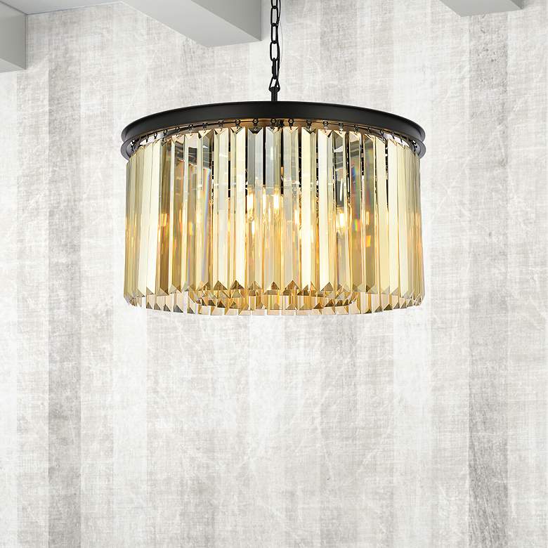 Image 1 Sydney 8 Lt Matte Black Chandelier Golden Teak