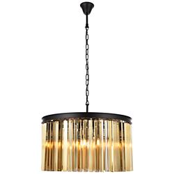 Sydney 8 Lt Matte Black Chandelier Golden Teak