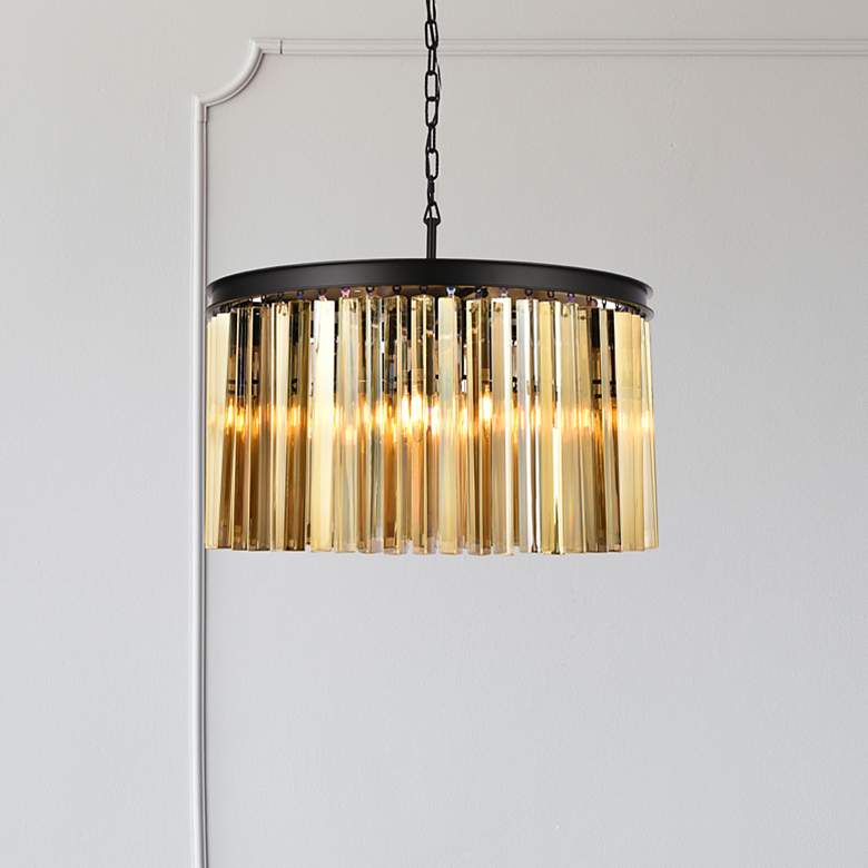 Image 1 Sydney 8 Lt Matte Black Chandelier Golden Teak