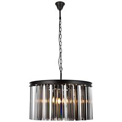 Sydney 8 Lt Matte Black Chandelier Silver Shade (Grey)