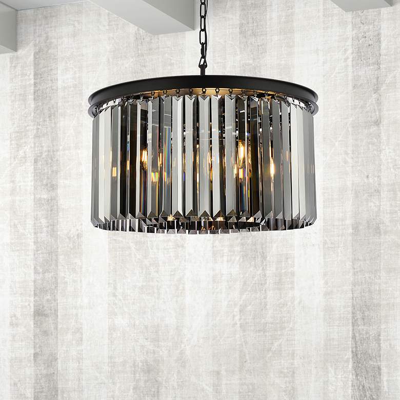 Image 1 Sydney 8 Lt Matte Black Chandelier Silver Shade (Grey)