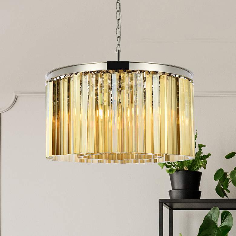 Image 1 Sydney 8 Lt Polished Nickel Chandelier Golden Teak