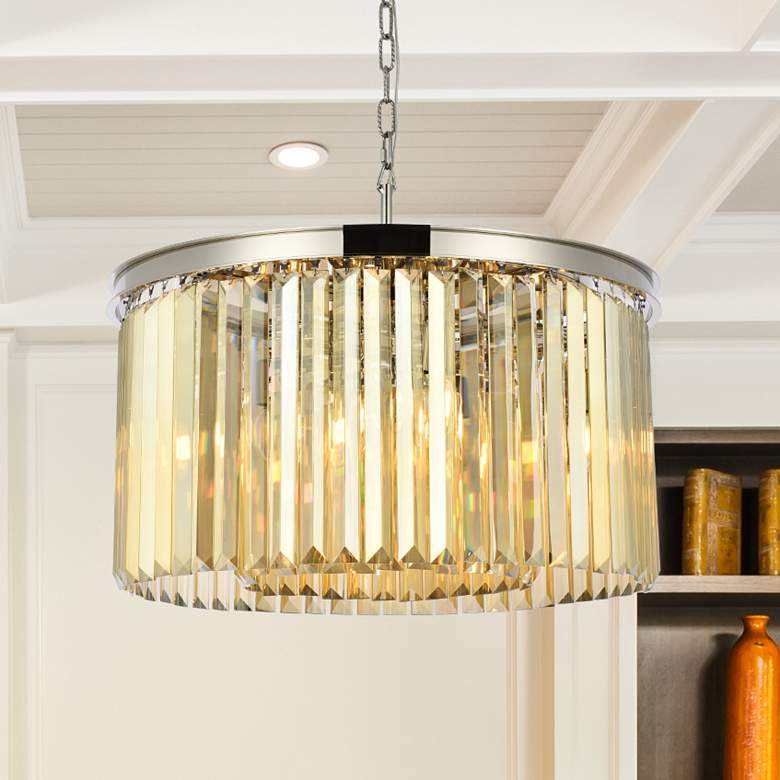 Image 1 Sydney 8 Lt Polished Nickel Chandelier Golden Teak