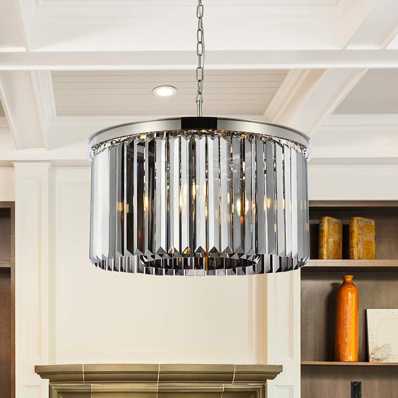 Image 1 Sydney 8 Lt Polished Nickel Chandelier Silver Shade (Grey)