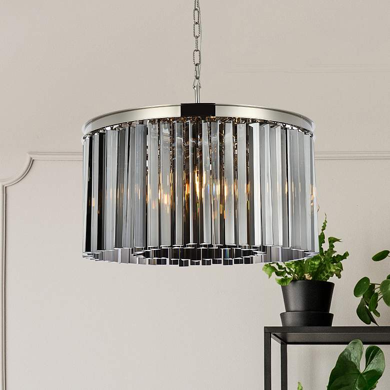 Image 1 Sydney 8 Lt Polished Nickel Chandelier Silver Shade (Grey)