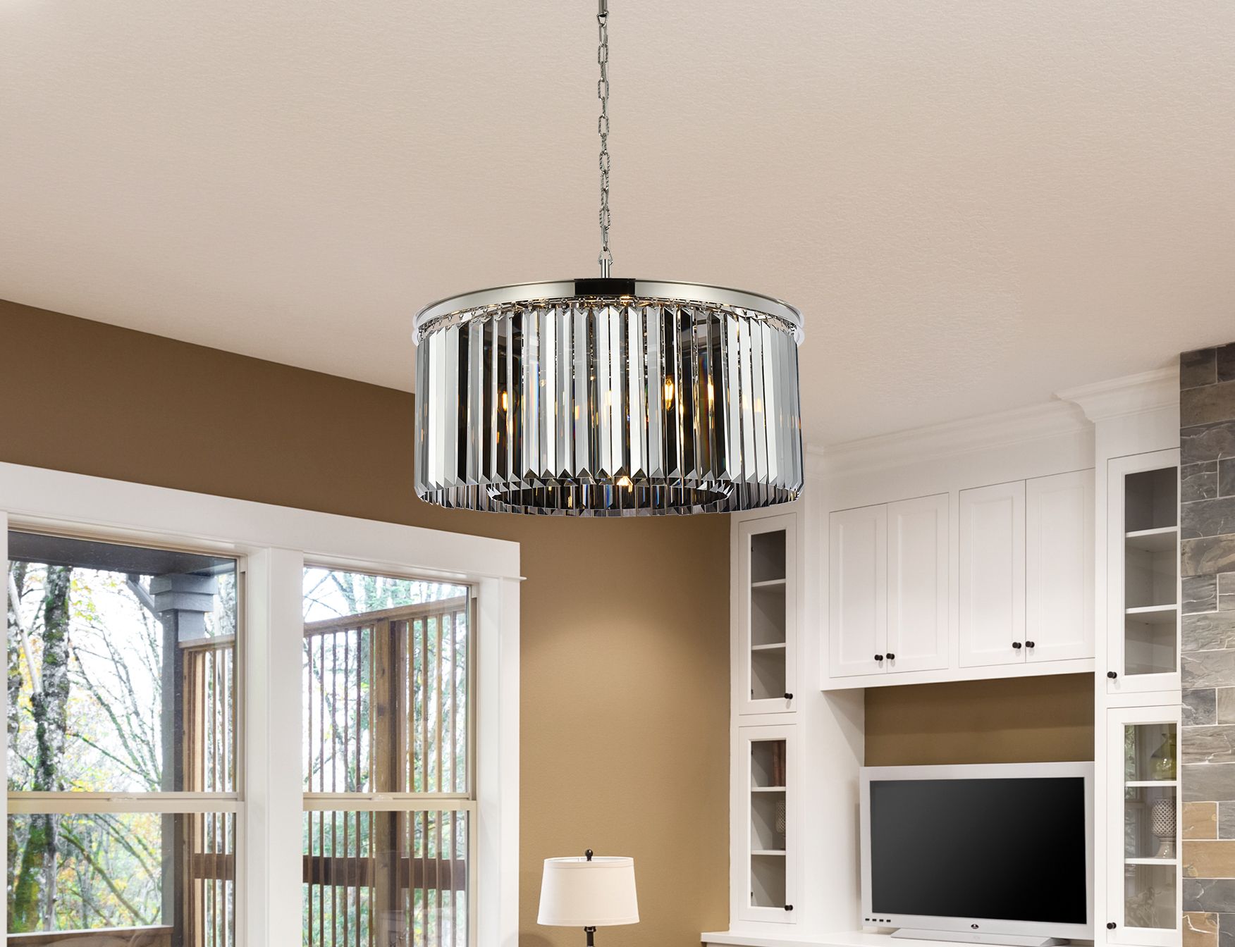 Image 3 Sydney 8 Lt Polished Nickel Chandelier Silver Shade - Grey more views