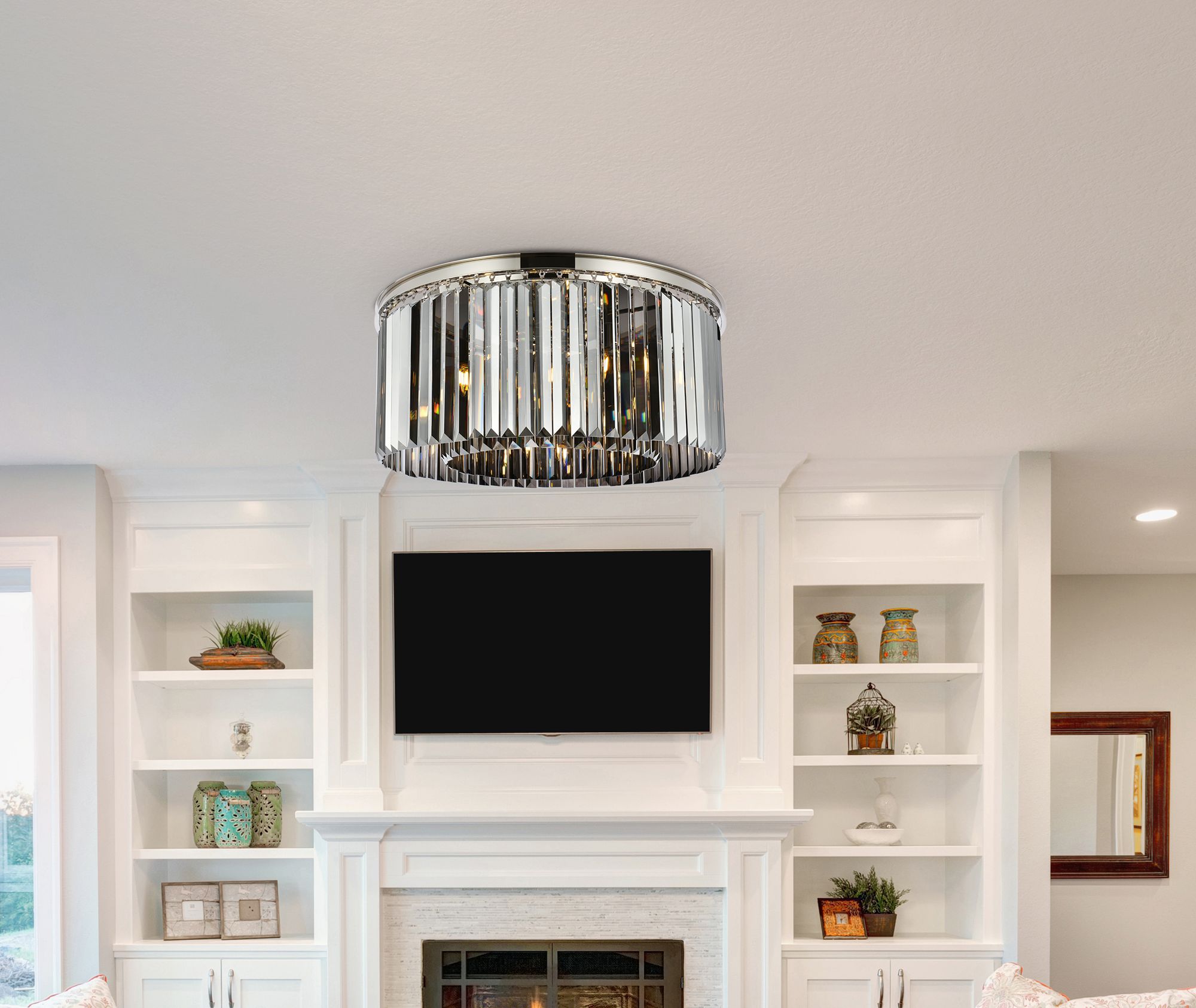 Image 3 Sydney 8 Lt Polished Nickel Flush Mount Silver Shade (Grey) more views