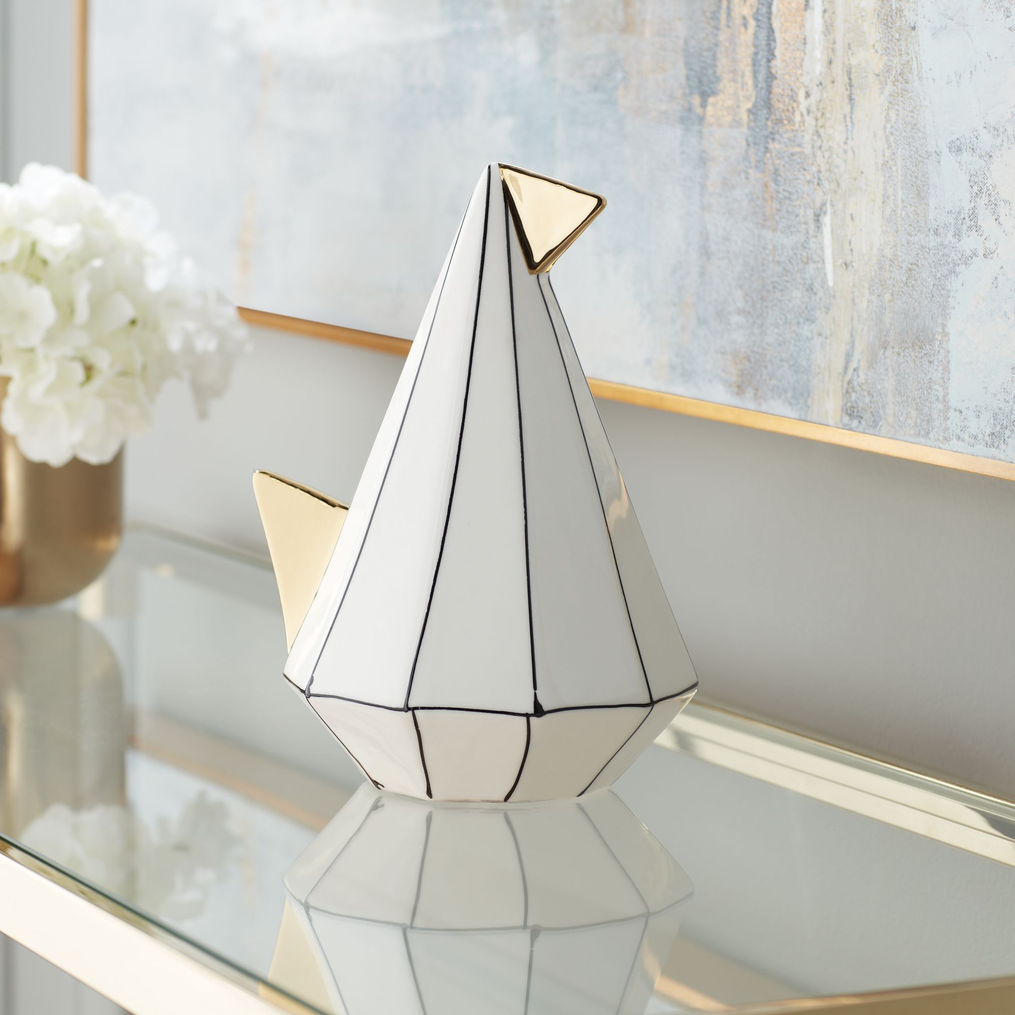Image 7 Sydney 9 3/4" White Ceramic Geometric Bird Ornaments Set of 2 more views